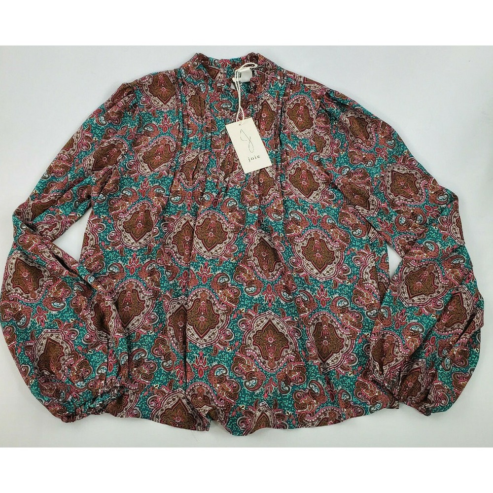 Joie Women Brown Blue Paisley Blouse Top 1250007 Size S New - Picture 3 of 10